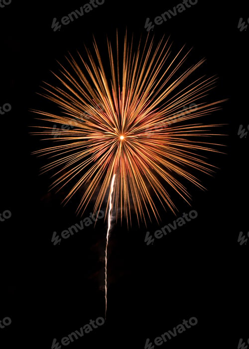 Preview: International fireworks festival display at night on black. Variety of colorful fireworks.