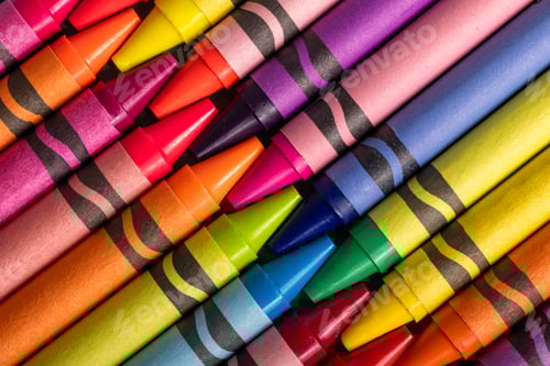 Preview: Closeup Colorful Crayons Arranged in a Diagonal Pattern