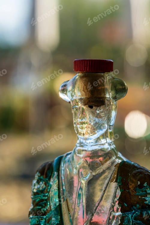 Preview: Glass bottle man against bokeh portrait