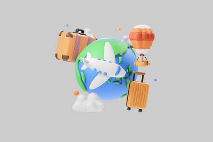 Preview: Cartoon travel globe plane set