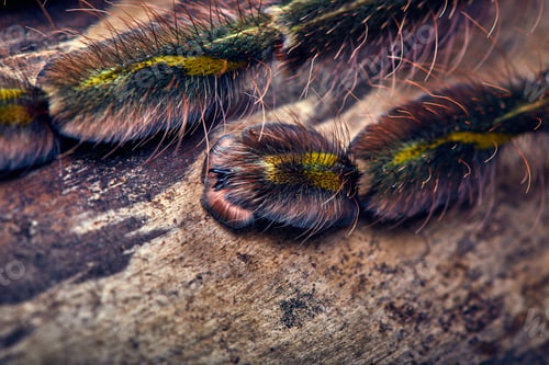 Preview: Tarantula Poecilotheria Rufilata Close-Up On A Background Of Brown Tree
