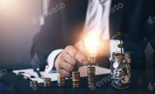 Preview: Creative ideas for saving money, innovation, business success and growing growth plan.