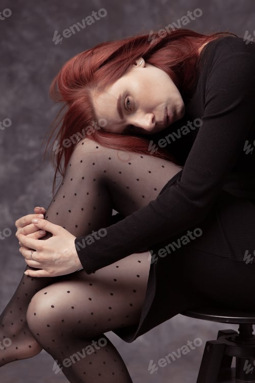 Preview: Beautiful Feminine Girl In A Dress On A Canvas Background. Art Portrait