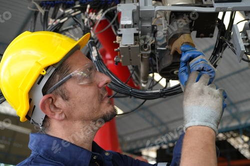 Preview: Robotic Arm engineer check on equipment in its with software of an Artificial Intelligence, Programm