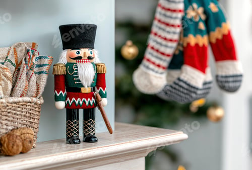 Preview: Festive nutcracker and holiday decorations in winter setting