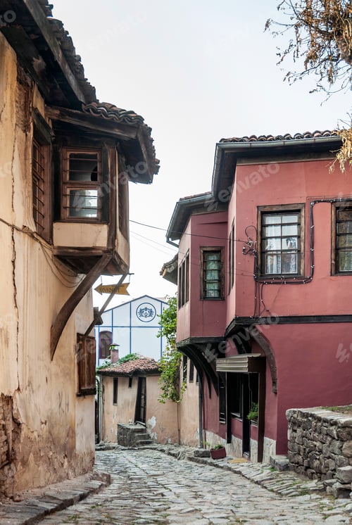 Preview: traditional houses in old town of plovdiv bulgaria
