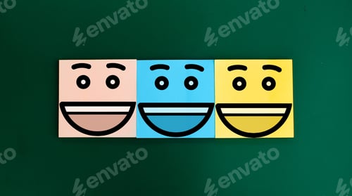 Preview: colored paper with three happy faces. Business service rating concept.