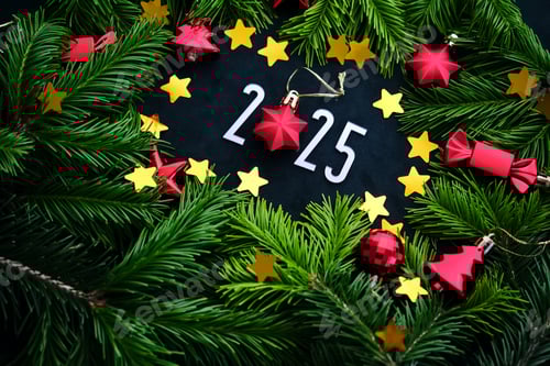 Visualização: Plano de
fundo de Ano Novo de 2025. Número do próximo ano na decoração de Natal.