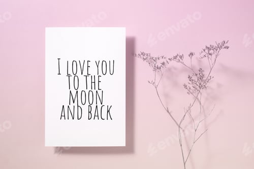 Preview: I love you to the moon and back word written on card. For your desing, concept.
