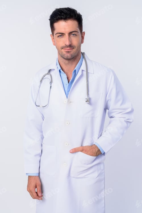 Preview: Confident Man Wearing a Doctors Coat and Stethoscope