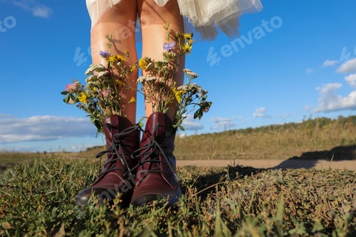 Preview: The flowers in shoes;women's shoes; women's feet; summer mood; summer; grass; summer aesthetics;
