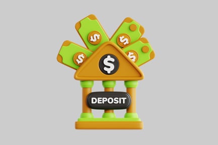 Visualização: Sinal de dólar, seta, sinal de depósito com moeda