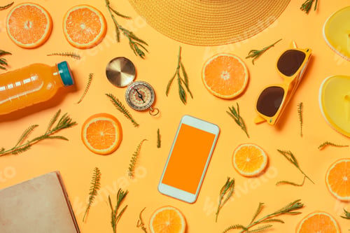 Preview: Smartphone mock up with summertime holiday vacation travel acces
