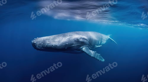 Preview: Majestic humpback whale swimming gracefully underwater in the depths of the ocean