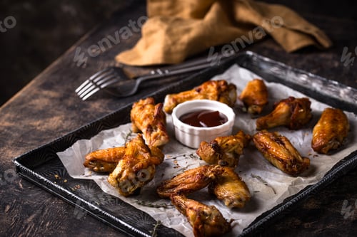 Preview: Baked roasted spicy chicken wings with sauce