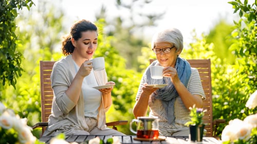 Preview: women drinking tea in the garden