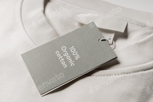 Preview: Paper label on a white 100% organic cotton clothing