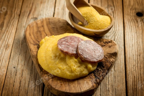 Preview: polenta with salami, traditional italian recipe