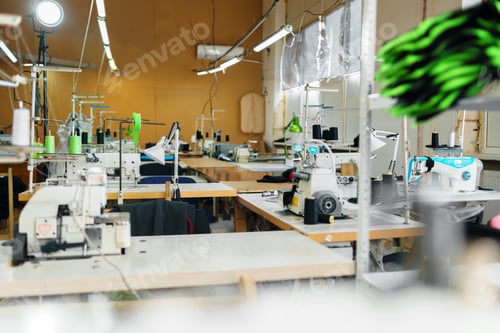 Preview: Sewing department of a textile factory interior