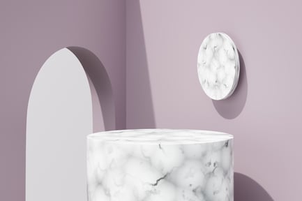 Preview: Minimal Marble Podium with Blush Wall and Oval Ornament