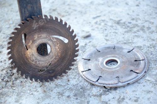 Preview: Closeup shot of old metal gears and round blades