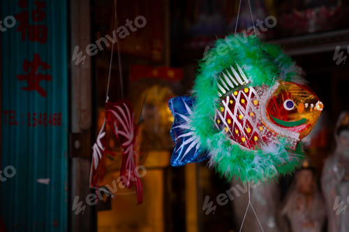 Preview: Lanterns hanging on a stand in the streets during Mid Autumn Festival of the Lunar Calendar