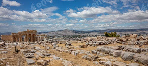 Preview: Athens, Greece. Propylaea in the Acropolis, monumental gate, blue sky background