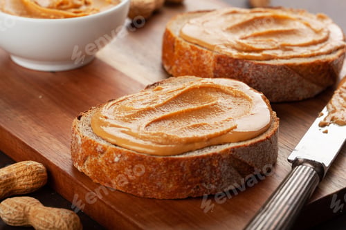Preview: smooth peanut butter bread toast, healthy traditional sandwich