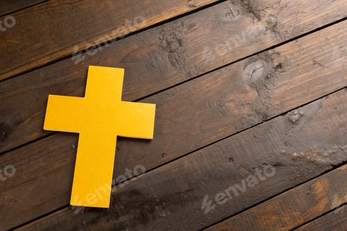 Preview: Composition of ash wednesday cross and copy space on wooden background