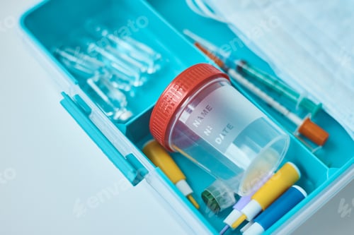 Preview: First aid kit close up. Home medicine box with a medical items. Healthcare and medicine concept.