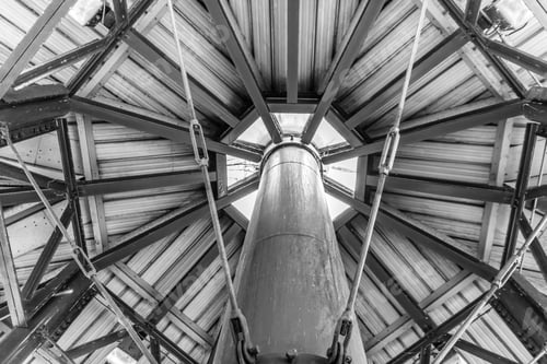 Preview: A View Of A A Fire Pit Flue And Roof. Black And White Image. Black And White Image.