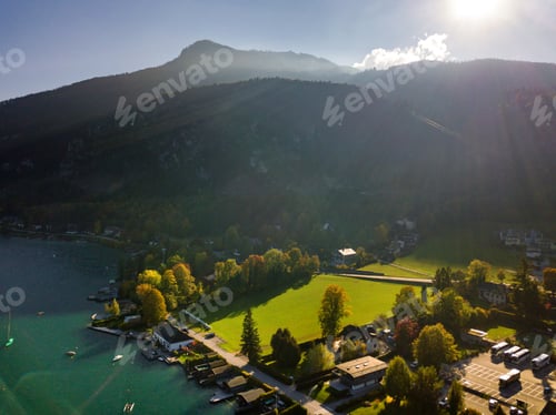 Preview: Top view of the city of Salzkammergut in the Austrian Alps