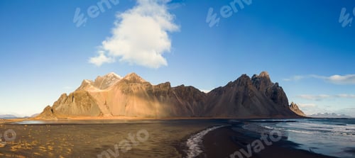 Preview: Panoramic view of vestrahorn rocky hills