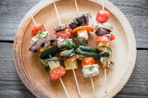 Preview: Grilled vegetable skewers on the plate