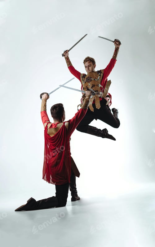 Preview: Dynamic sword dance performance in traditional attire.