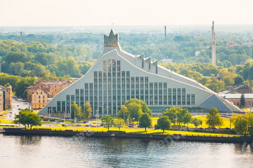 Preview: Riga, Latvia. Aerial View Of National Library Building. Famous L