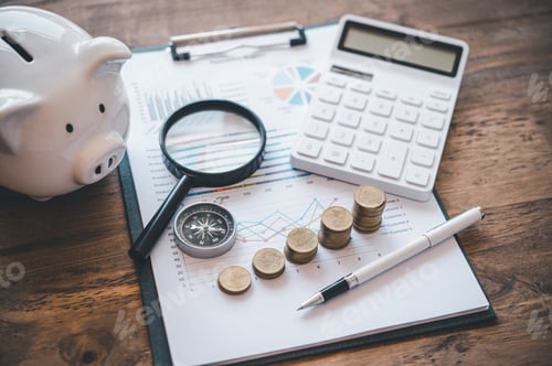 Preview: Financial Growth Chart with Piggy Bank and Calculator