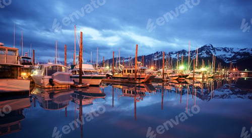 Preview: Seward Marina Alaska Waterfront Moored Boats Nautical Night