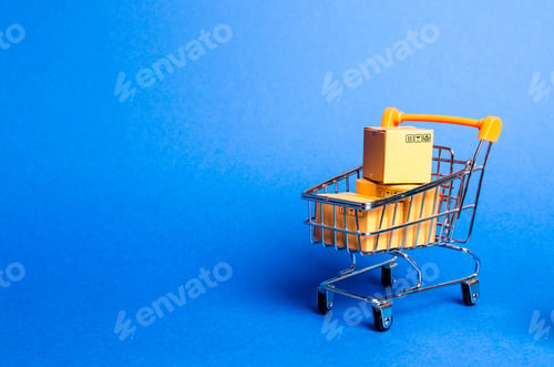 Preview: Supermarket cart with boxes, merchandise