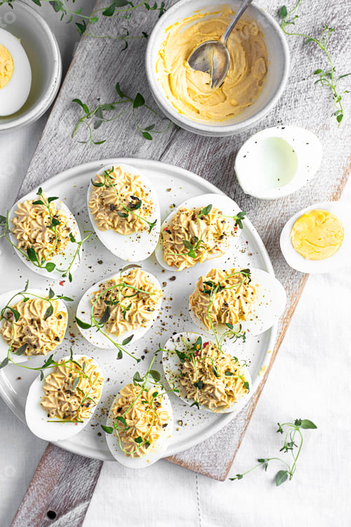 Preview: Deviled eggs on a white plate