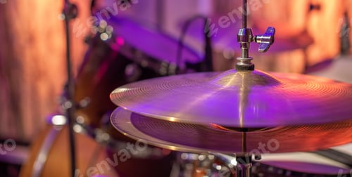 Preview: Drums, cymbals, hi hat on a beautiful background in the recording Studio.