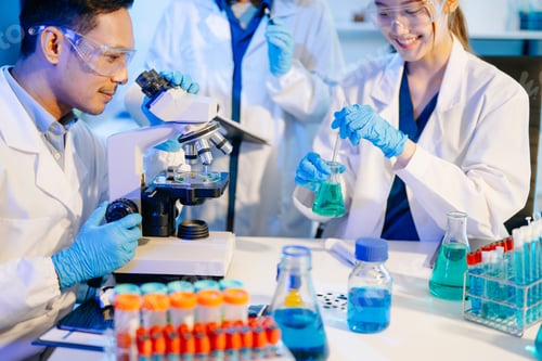 Preview: scientists conducting research investigations in a medical laboratory, a researcher