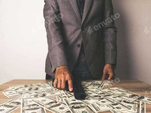 Preview: businessman happy with many dollar banknote, business success concept