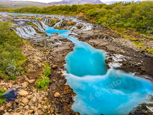 Preview: Aerial drone view of Bruarfoss Waterfall , Iceland