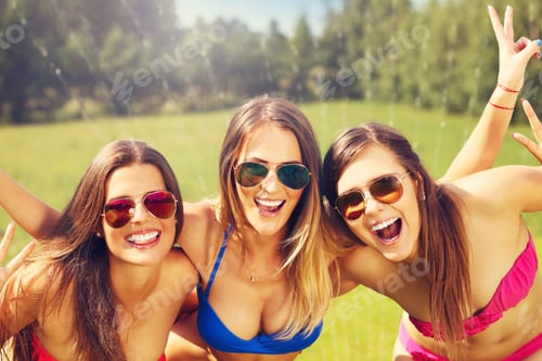 Preview: Group of women in bikin having fun outdoors