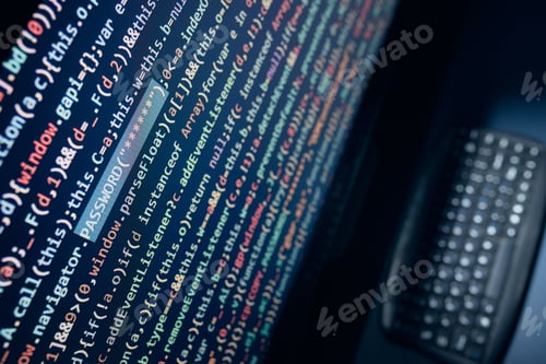 Preview: Cyber security threat. Computer screen with programming code. Internet and network security