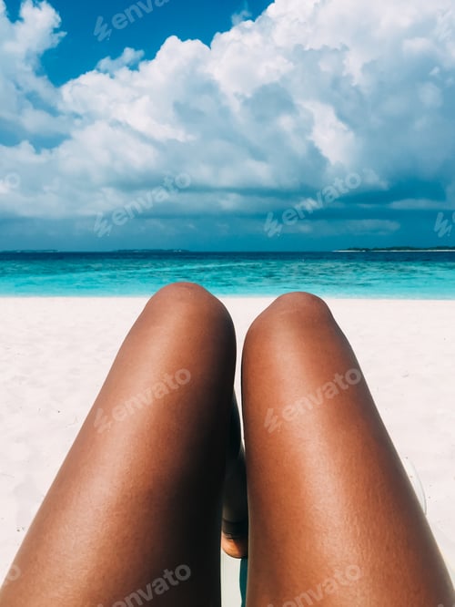 Preview: Maldives island luxury resort beach with a woman legs