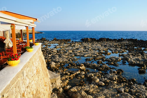 Preview: Tavern near sea at morning, Crete, Greece