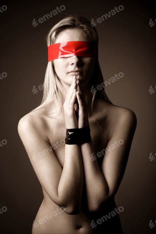 Preview: Monochrome photo the young naked woman with tape
