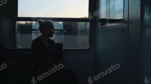 Preview: caucasian woman traveling by train